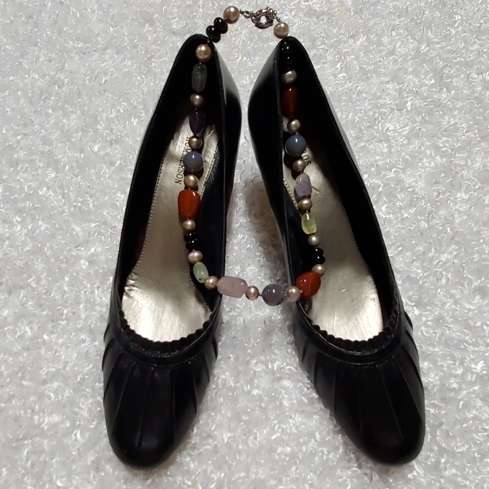 Ros Hommerson Black Ballet Style Pleated Scalopped Pump Heels